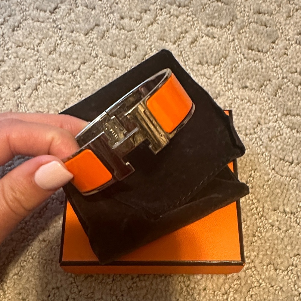 Hermes Vibrant Orange and Silver Bracelet